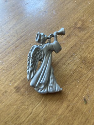 Vintage Ballou Reg D 130 Year Pewter Angel With Horn Pin Brooch