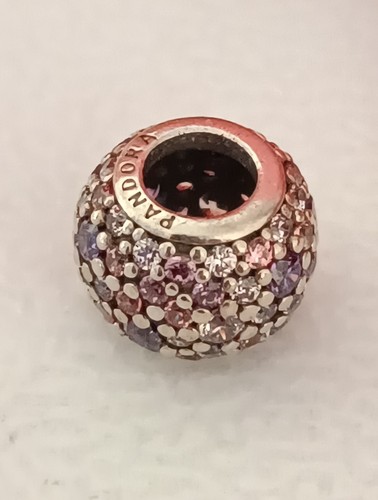 Genuine Pandora Pink And Purple Shimmering Droplets Pave Ball Charm ALE S925 - Picture 2 of 4