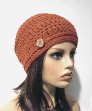 crochet handmade womans button hat beanie rus...