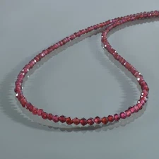 18" Natural 3mm Red Garnet Round Beads Chain 925 Silver Handmade Strand Necklace