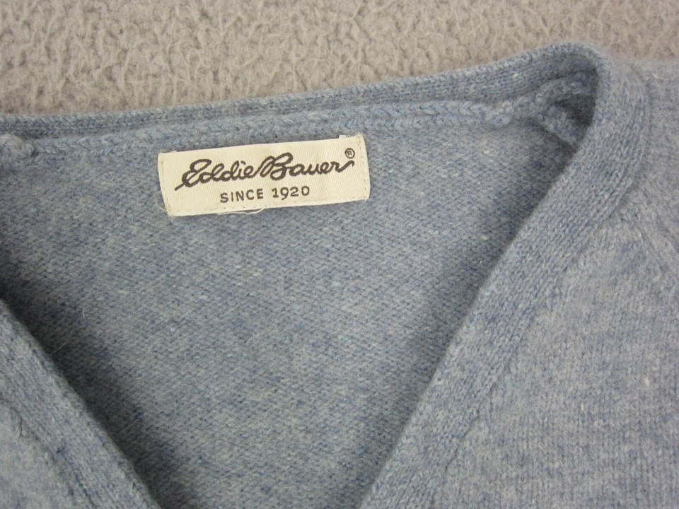 Suéter Vintage Eddie Bauer Mujer Pequeño Azul Lana Angora Cuello en V Pullover Suave Foto 3 de 4