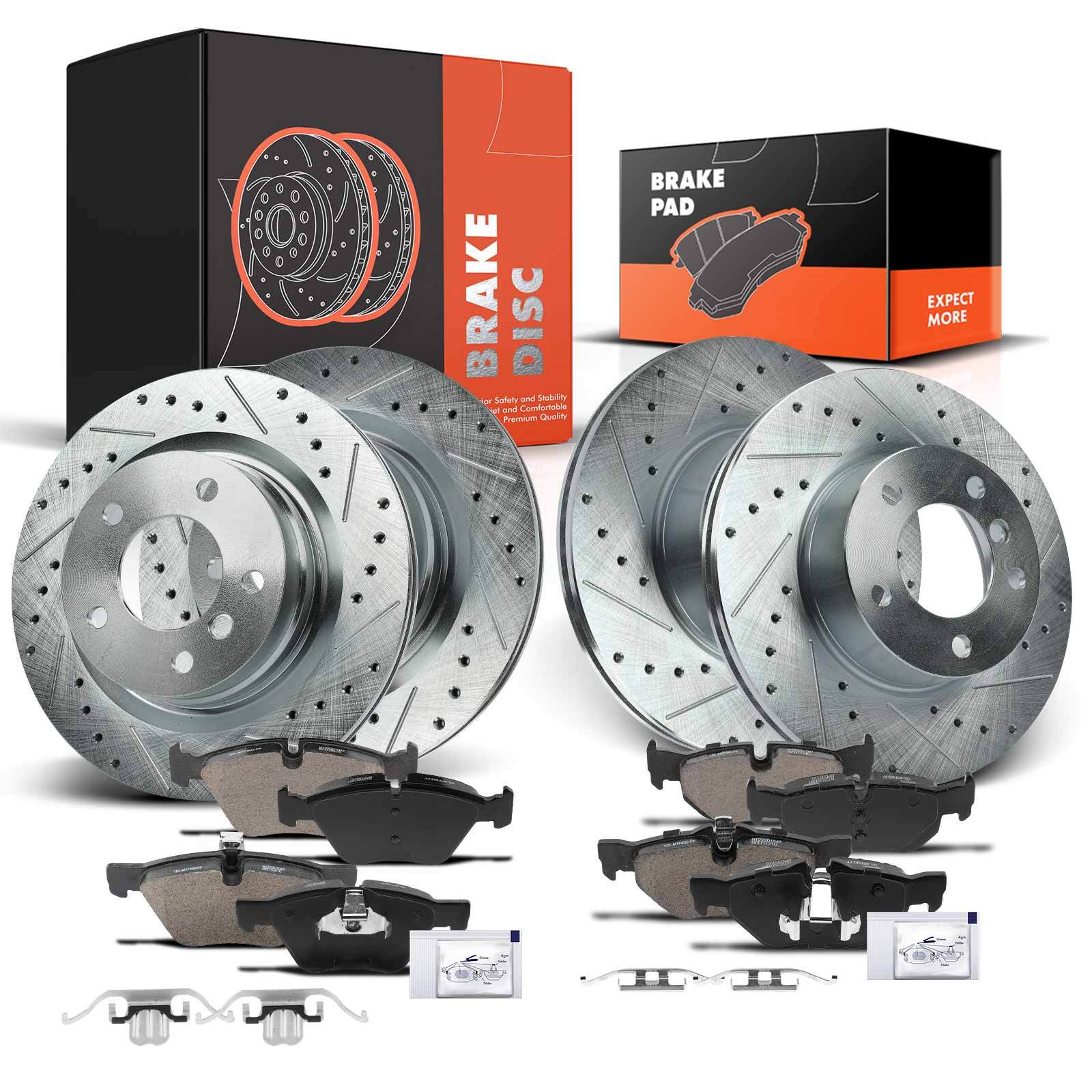 Front & Rear Drilled Brake Rotor & Ceramic Brake Pads for BMW E90 325i