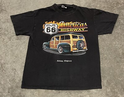 Men s Woody Route 66 Highway Solvang California Short Sleeve T-Shirt Medium