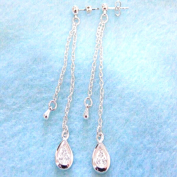 SILVER-PLATED MINI CHAIN TEAR-DROP EARRINGS