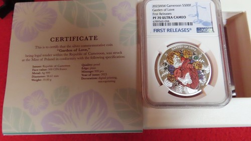 2023 Republic of Cameroon Silver The Garden of Love 500 Francs .999 NGC PR70 - Picture 6 of 10