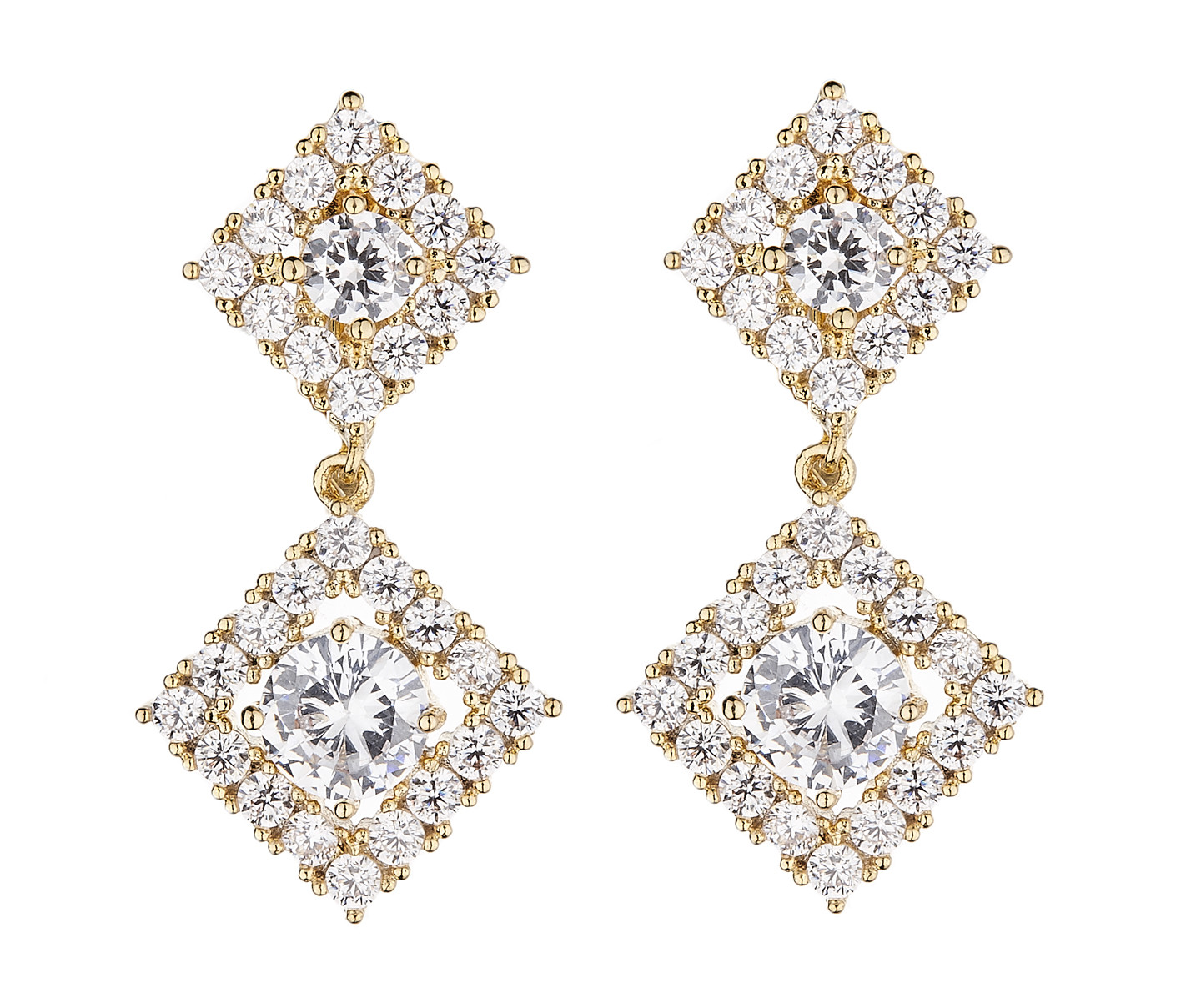Gold Drop Clip On Earrings with Cubic Zirconia crystals and stones - Novia G