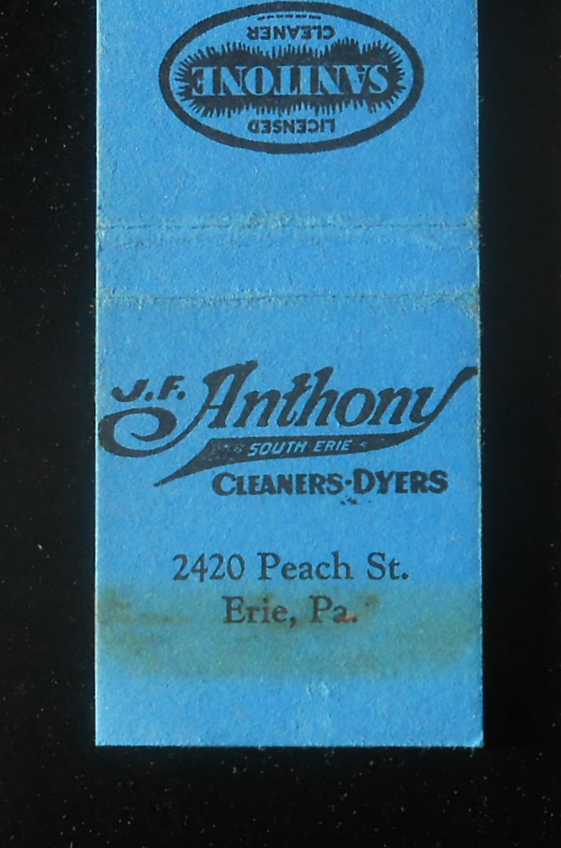 1930s J. F. Anthony South Erie Cleaners Dyers 2420 Peach St. Burney