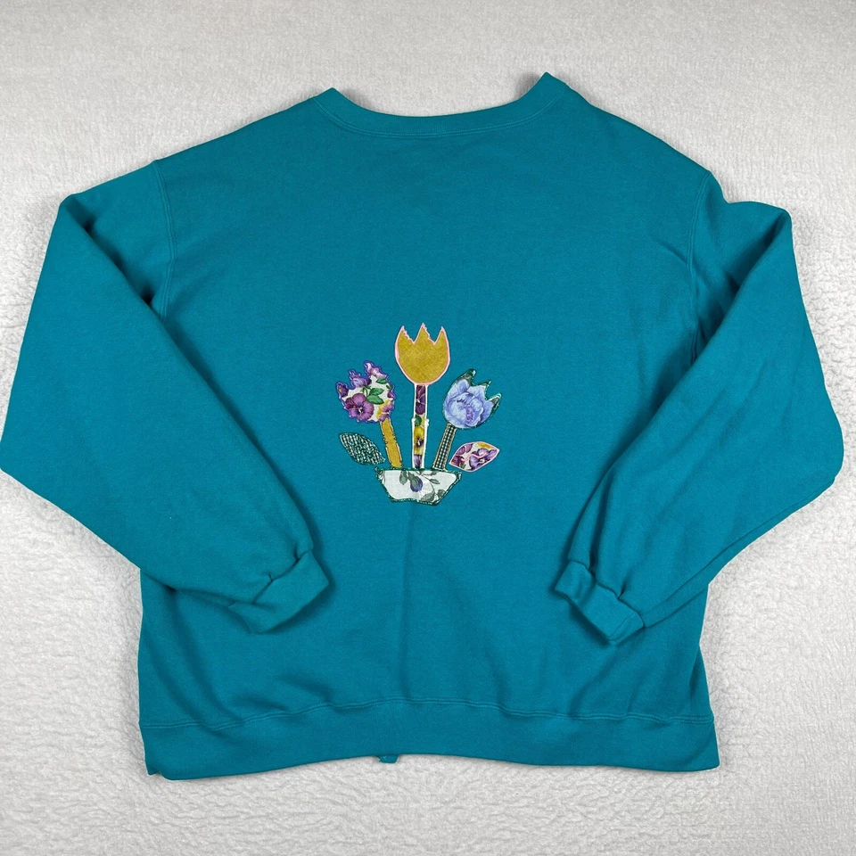 Винтажный кардиган женщин XL сделано в США ручной работы заказ цветочный Grandmacore Топ - Изображение 2 из 4