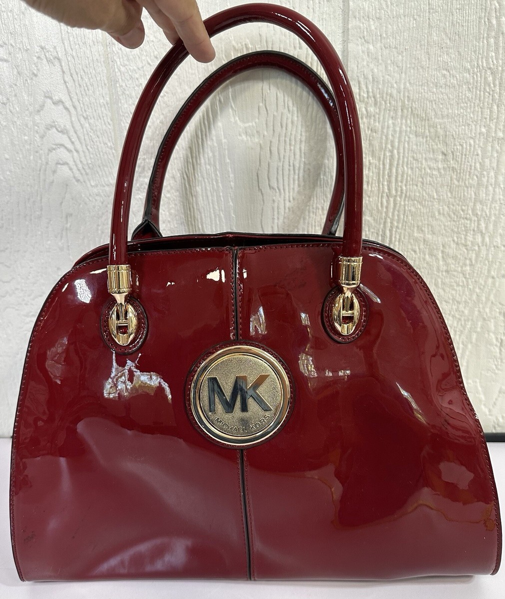 MICHAEL KORS Red patent leather handbag purse gold colored
