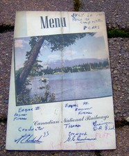 1951 CANADIAN NATIONAL RAILWAYS menu SIGNED BY CREW train engineer CNR vintage