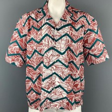 BOSS by Hugo Boss Burgundy White Zig Zag Cotton Shirt Size XL Short Sleeve