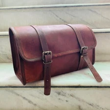 Vintage Leather Combo Motorcycle Saddle - Dual Side Tool Bag with Swing Luggage