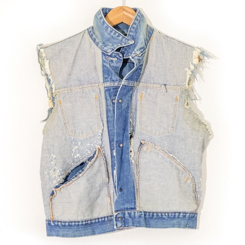 Vintage Maverick blaue Glocke zerstörte Denimjacke Weste Cutoff Punk Biker USA 44 - Bild 9 von 12