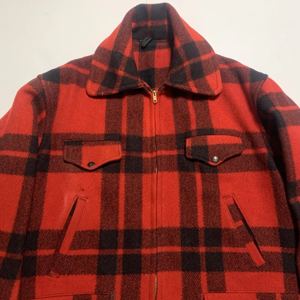 40s 50s Vtg Chippewa Woolen Mills Wool Buffalo Plaid Mackinaw Jacket Mens L/XL - Image 2 of 4