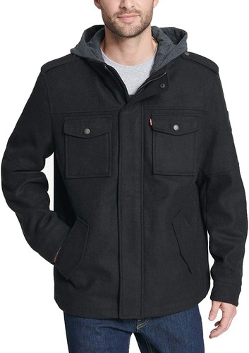 Wool Blend Military Jacket with Hood | eBay