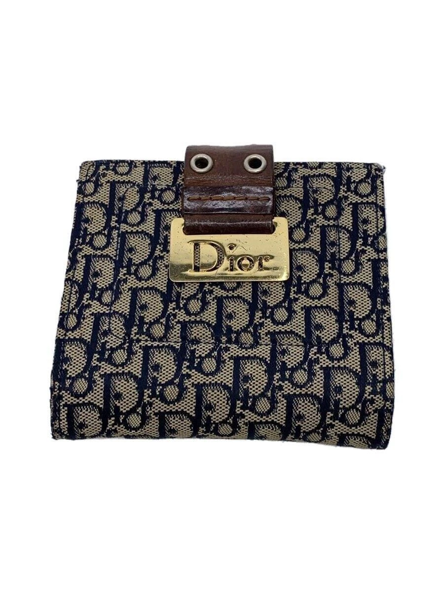 Christian Dior Portefeuille Plié Bi Pli Toile Beige Motif Total Homme Occasion
