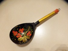 „Golden Khokhloma“ Holzlöffel handbemalt russische Volkskunst ca. 19,5 cm