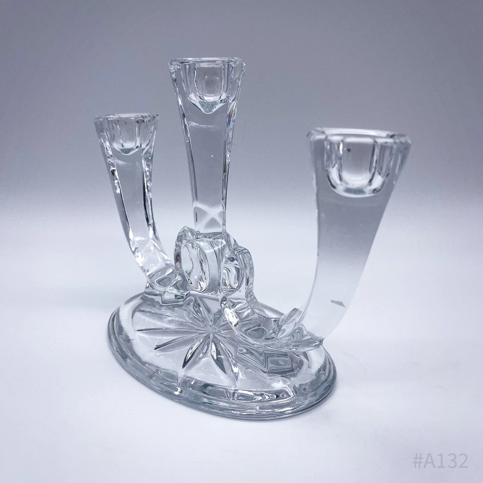 Candelabro De Cristal De Plomo Vintage De 3 Brazos, Tallado | 14x10x14cm - Imagen 3 de 4