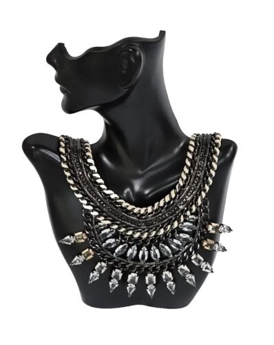 Collana BCBG MAXAZRIA maglia nera catena e strass livello bavaglino dichiarazione - Foto 2 di 14