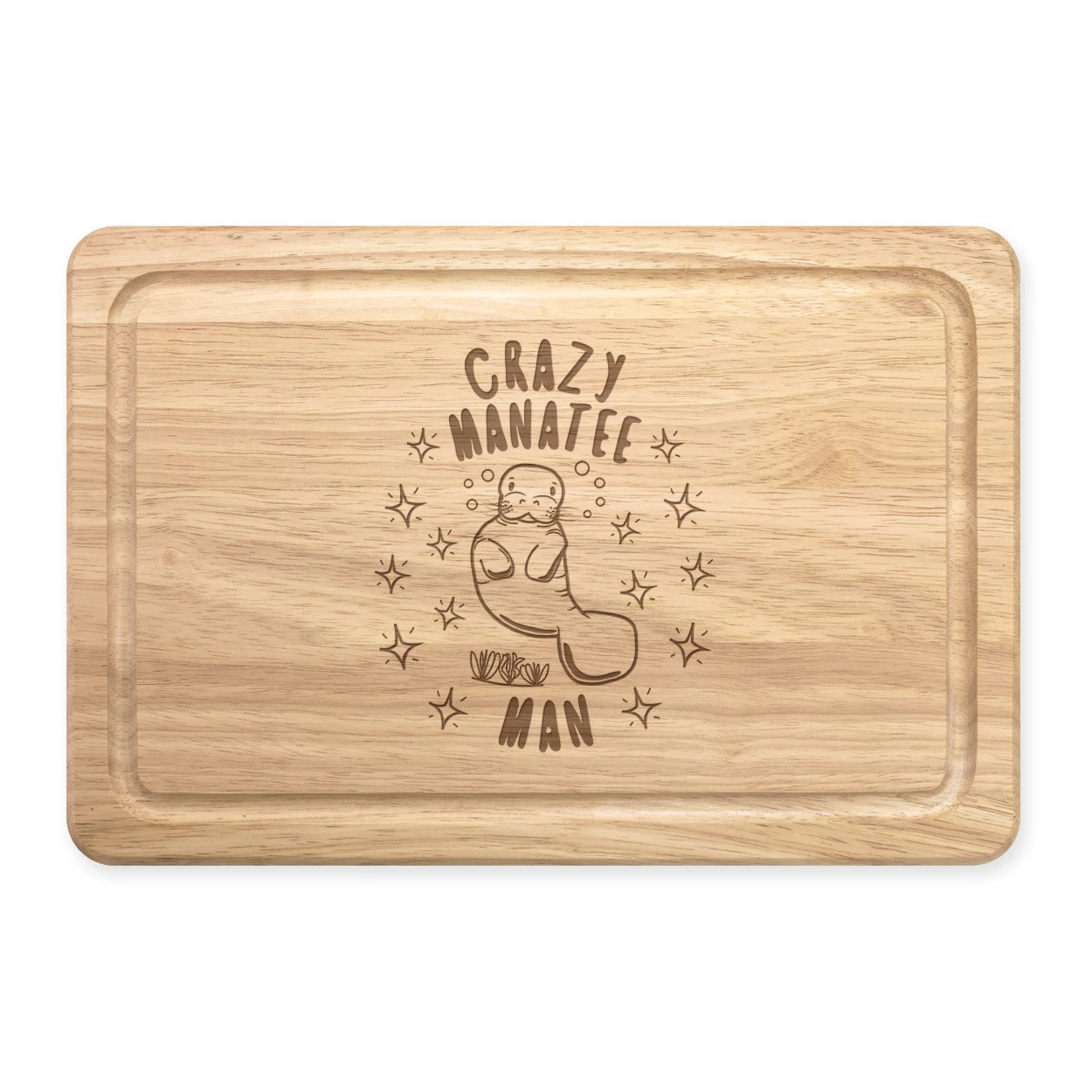 Crazy Manatee Men Stars Rectangular Wood Cutting Board - Fun Animal