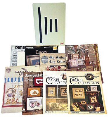 Counted Cross Stitch LOT Pattern Books Supplies Aida Cloth LoRan Magnetic Board