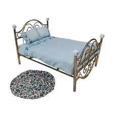 Concord Miniatures Brass  Bed Mattress, Rug, Pillows and Bedding Dollhouse 1:12