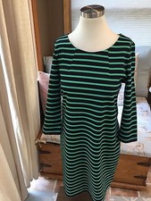 NEW GAP Navy Blue Green Striped Ponte Shift Dress Medium