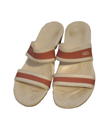 Crocs Shima Womens White Pink Open Toe Slide Wedge Sandal Size 9
