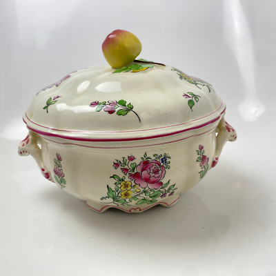 K&G Luneville France Porzellan Terrine Blumen Obst Endstück Vintage Deckel Schale