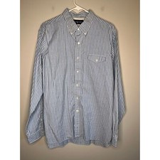 1990s Ralph Lauren Chambray Blue Pinstripe Thick Soft Old Money Shirt Jacket XL