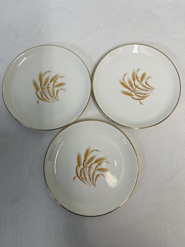 Homer Laughlin Golden Wheat 22K Gold USA 6" Dessert Plates Set of 3 - Picture 6 of 7