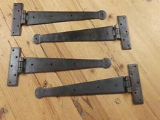 4 PRIMITIVE HAND FORGED IRON HINGE HINGES DOOR CABINET IRON 12" DOORS ROUND END 