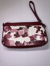 Chaps Hand Satchel Cranberry Floral with white 8” X 5”