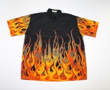 Orangefarbenes Hemd mit Flammen-Knopfleiste und durchgehendem Druck 2XL