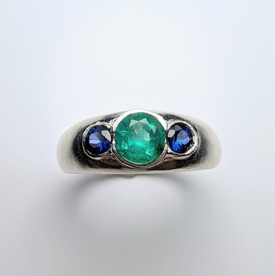0,63ct Natürlicher Kolumbianischer Smaragd 925 Silber, Gold Lünette Byzantiner Ring