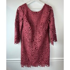 ANN TAYLOR Factory Burgundy Lace Shift Dress 3/4 Sleeves NWT 0