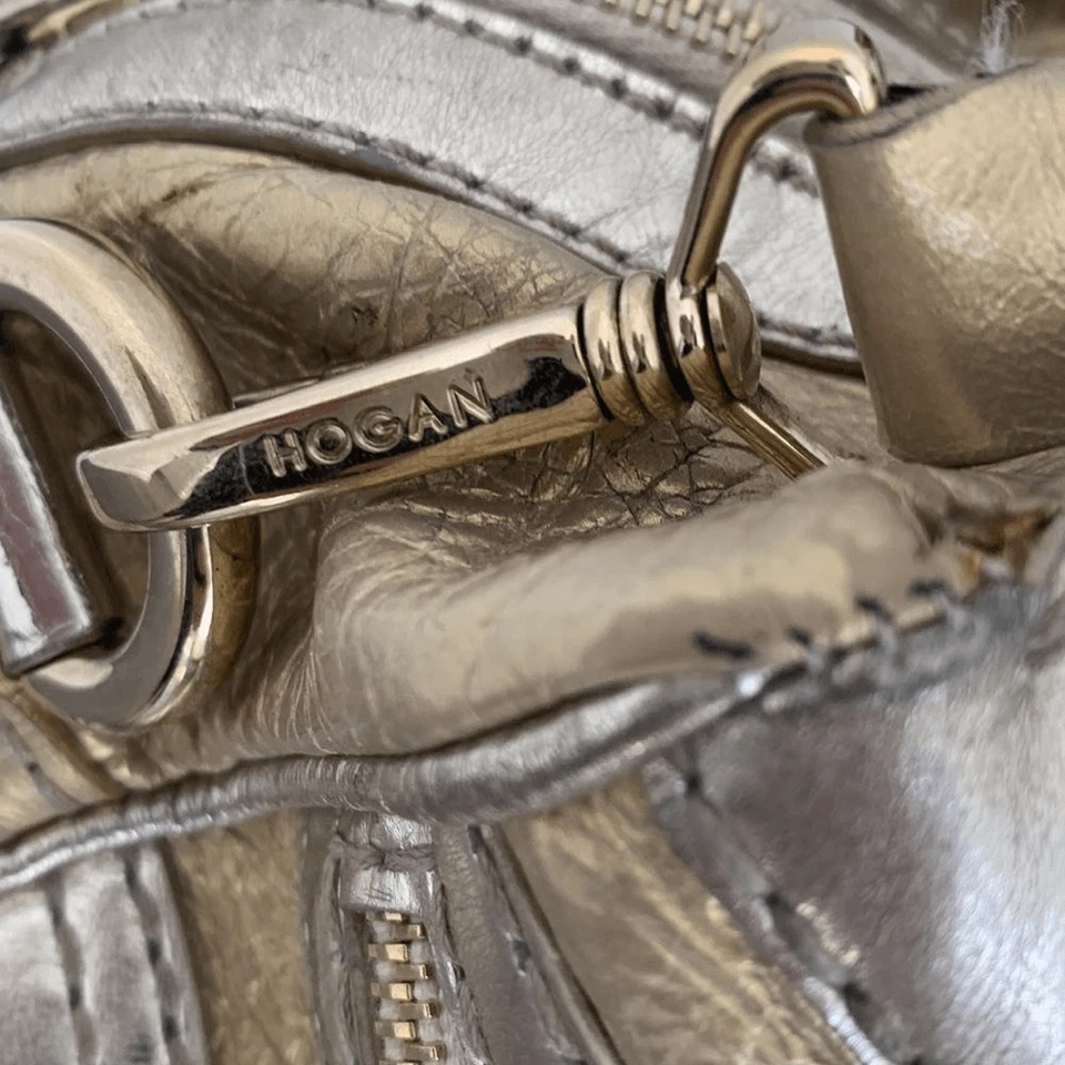 Bolso de Hombro Hogan Metálico Bolso de Mano Dorado Plateado Cuero Cartera Glamour Foto 4 de 4