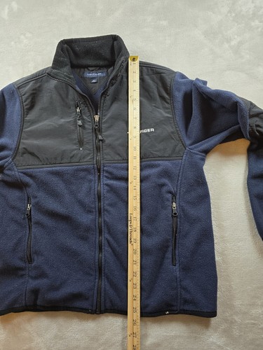 Giacca pile Tommy Hilfiger uomo S full zip blu grigio tasche con cappuccio Spellout - Foto 6 di 10