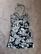 Jams World Bisquettes Floral Halter Mini Dress in Black/White LARGE