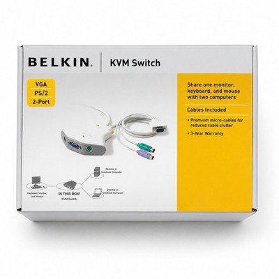 Belkin F1DK102P 2-Port KVM Switch VGA PS/2 With Cabling Sealed New In Box