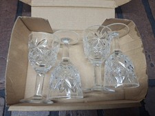 4 Aperitif Glass Buzz Star Pattern Etched Crystal Cordials 2oz Sifter Glasses