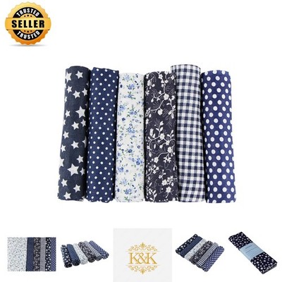 6pcs 20x20 Inch Navy Blue Quilting Fabric - Floral & Gingham Patterns for Crafts