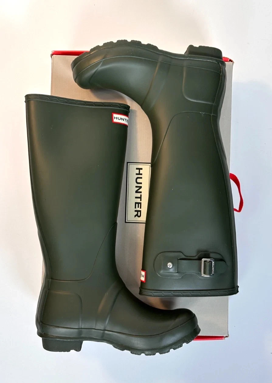 Womens Hunter Original Tall Rain Boots Dark Olive Size 10 New in Original Box