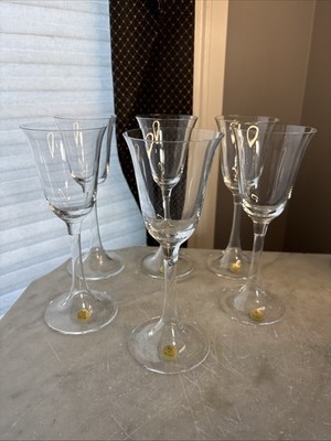 Vintage KROSNO Poland Hand-blown Crystal Wine Goblets/Clarets Set Of 6 W/ Labels