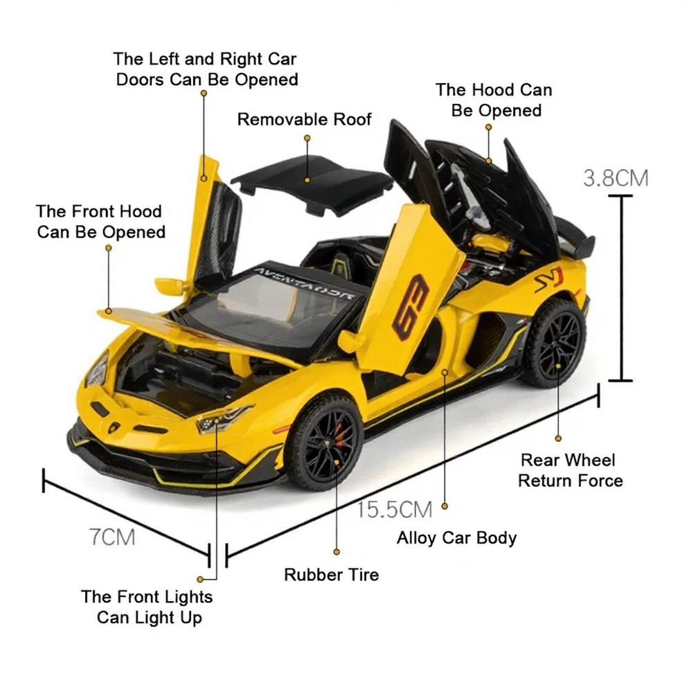 1:32 Lamborghini Aventador SVJ 63 Diecast Car Model – Sound Light