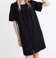 Madewell Black Pleated Button-Front Shift Dress Size XL Cottagecore Boho Retro