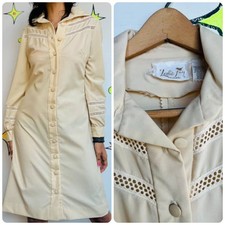 Vintage 70s Off-White Western Boho Dress  Dagger Collar  Cut-Outs  Size M