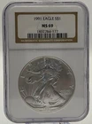 1991 $1 1-oz American Silver Eagle NGC MS69 Brown Label
