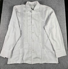 Guayabera White Long Sleeve Made in Mexico Linen Size M 36