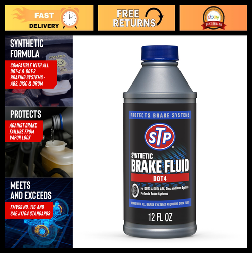 Synthetic DOT 4 Brake Fluid - Protects ABS, Disc & Drum Systems - 12 Oz